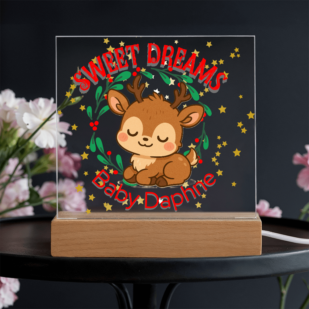 Personalized Christmas Night Light • Custom Baby Name Acrylic Nursery Lamp • Cute Reindeer Holiday Nightlight • Baby's First Christmas Gift • Kids Room Decor