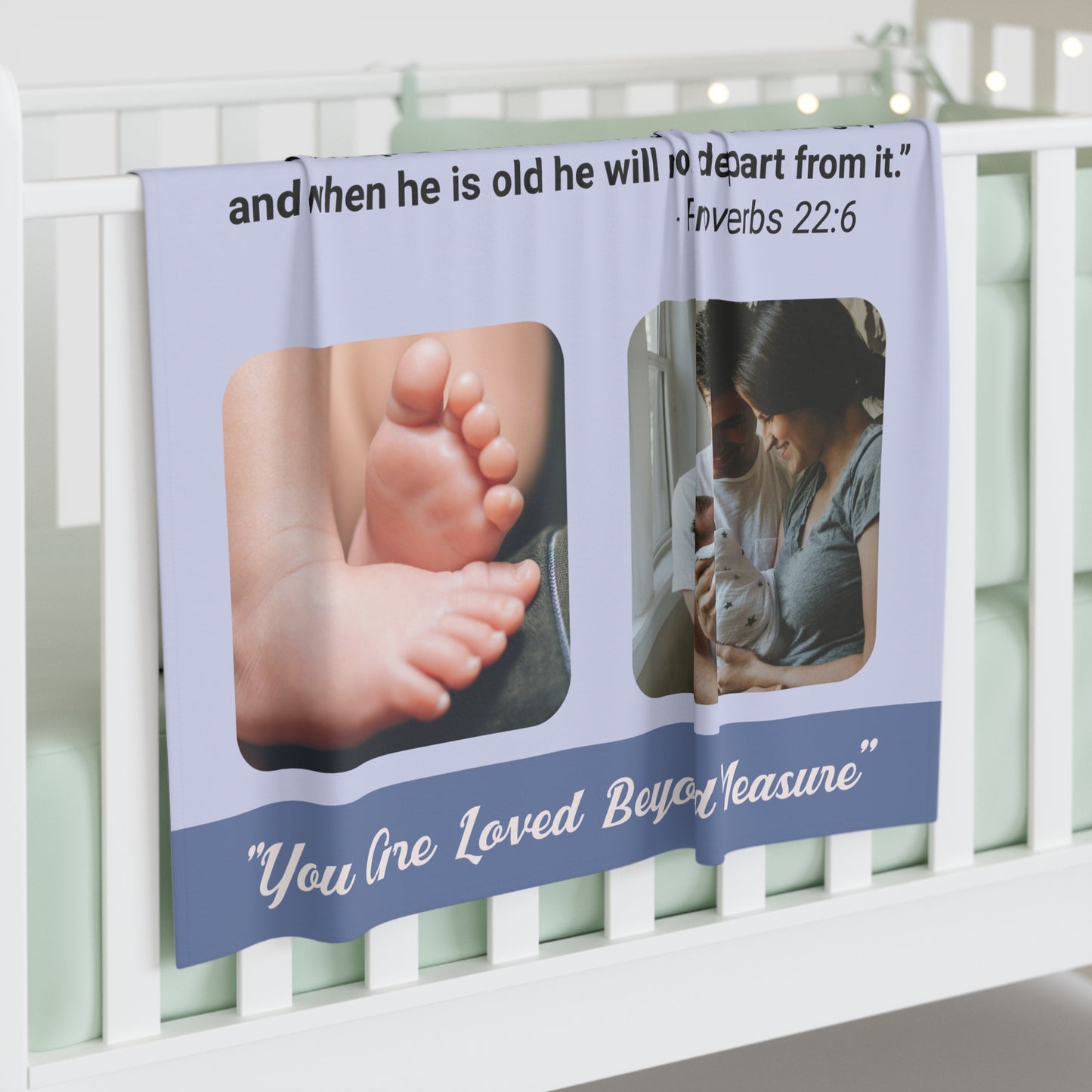 Baby Swaddle Blanket - Personalized Newborn Photo Blanket with Birth Details and Bible Verse
