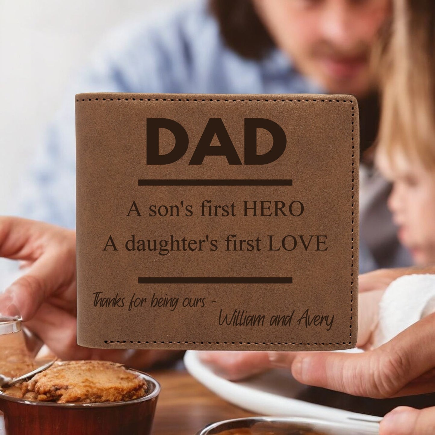 PERSONALIZED Mens Vegan Leather Wallet - Gift from Children, Gift for Kids, Dad Gift