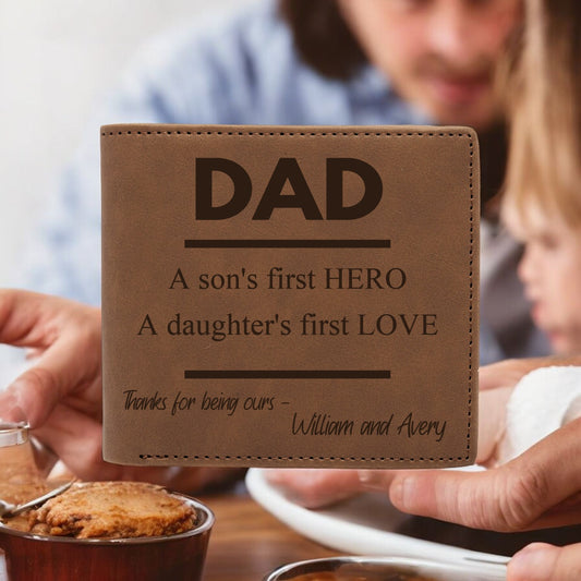 PERSONALIZED Mens Vegan Leather Wallet - Gift from Children, Gift for Kids, Dad Gift