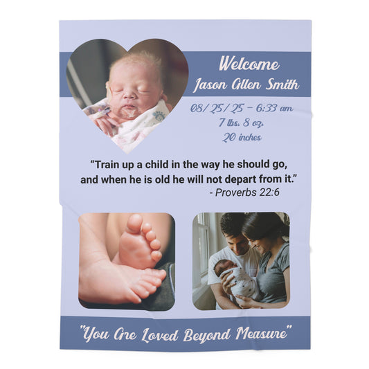 Baby Swaddle Blanket - Personalized Newborn Photo Blanket with Birth Details and Bible Verse