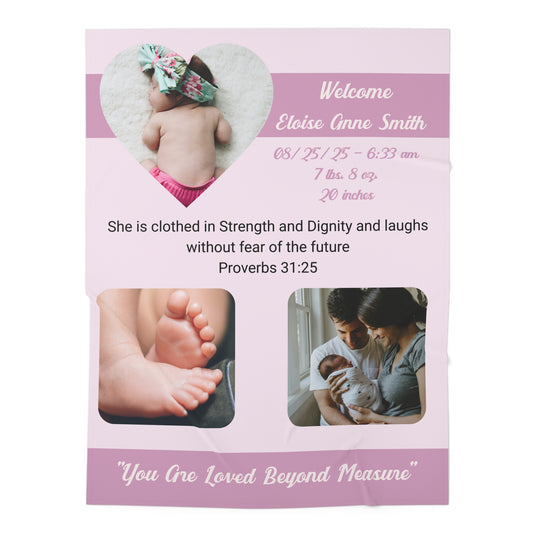 Baby Swaddle Blanket - Personalized Newborn Photo Blanket with Birth Details and Bible Verse, Custom Baby Shower Gift, Nursery Decor, Birth