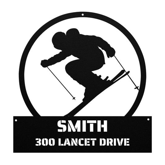 METAL WALL ART - Skiing Skier Address Sign