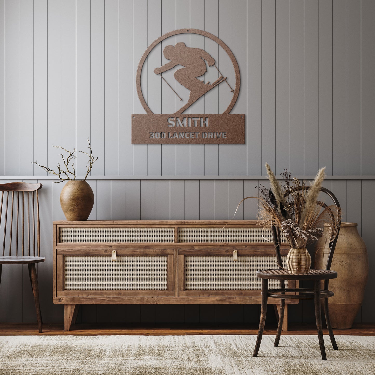 METAL WALL ART - Skiing Skier Address Sign