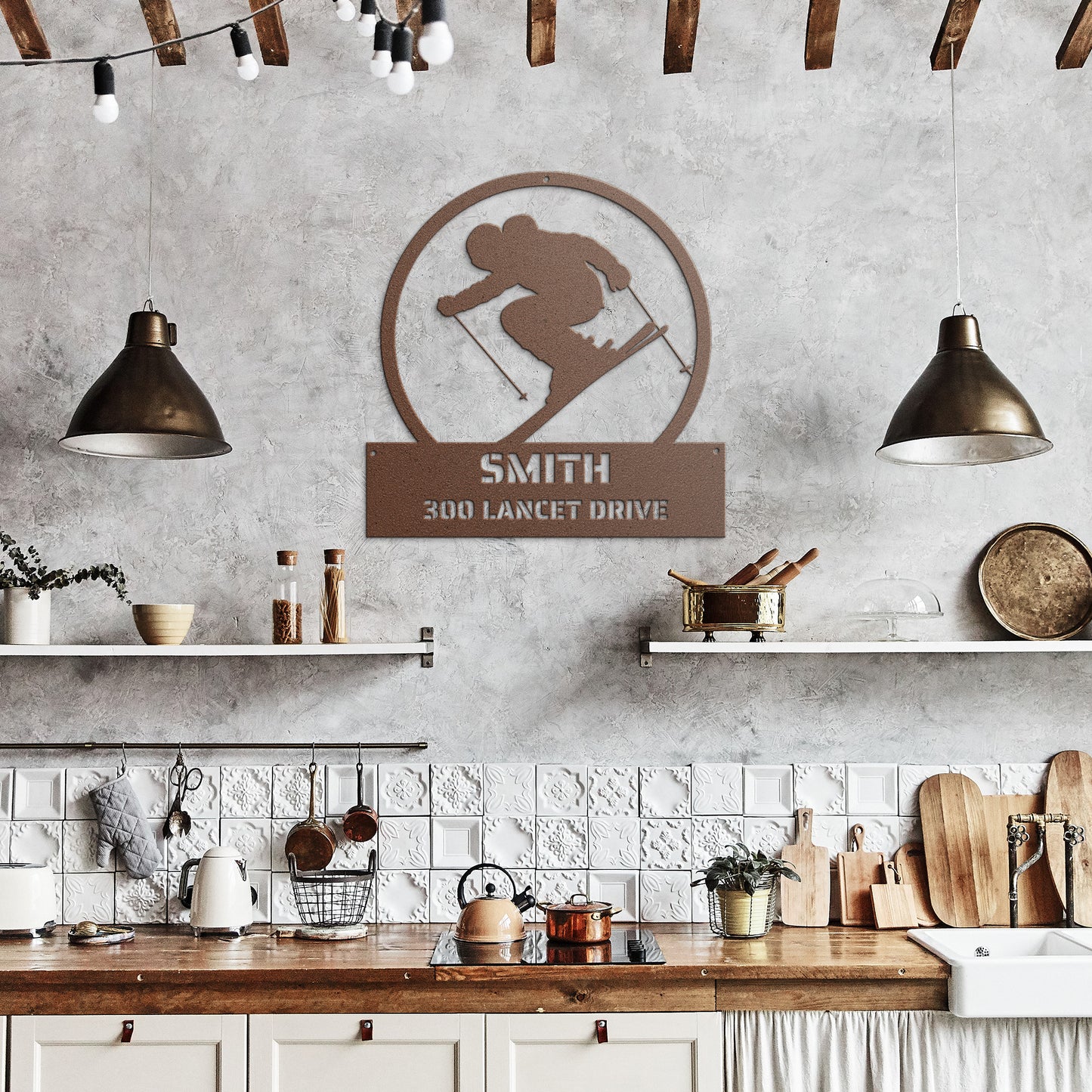 METAL WALL ART - Skiing Skier Address Sign