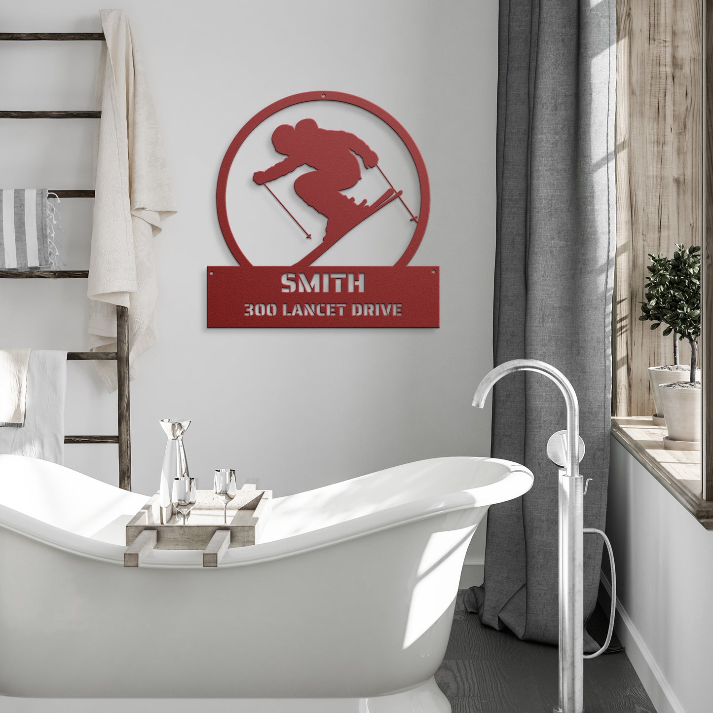 METAL WALL ART - Skiing Skier Address Sign