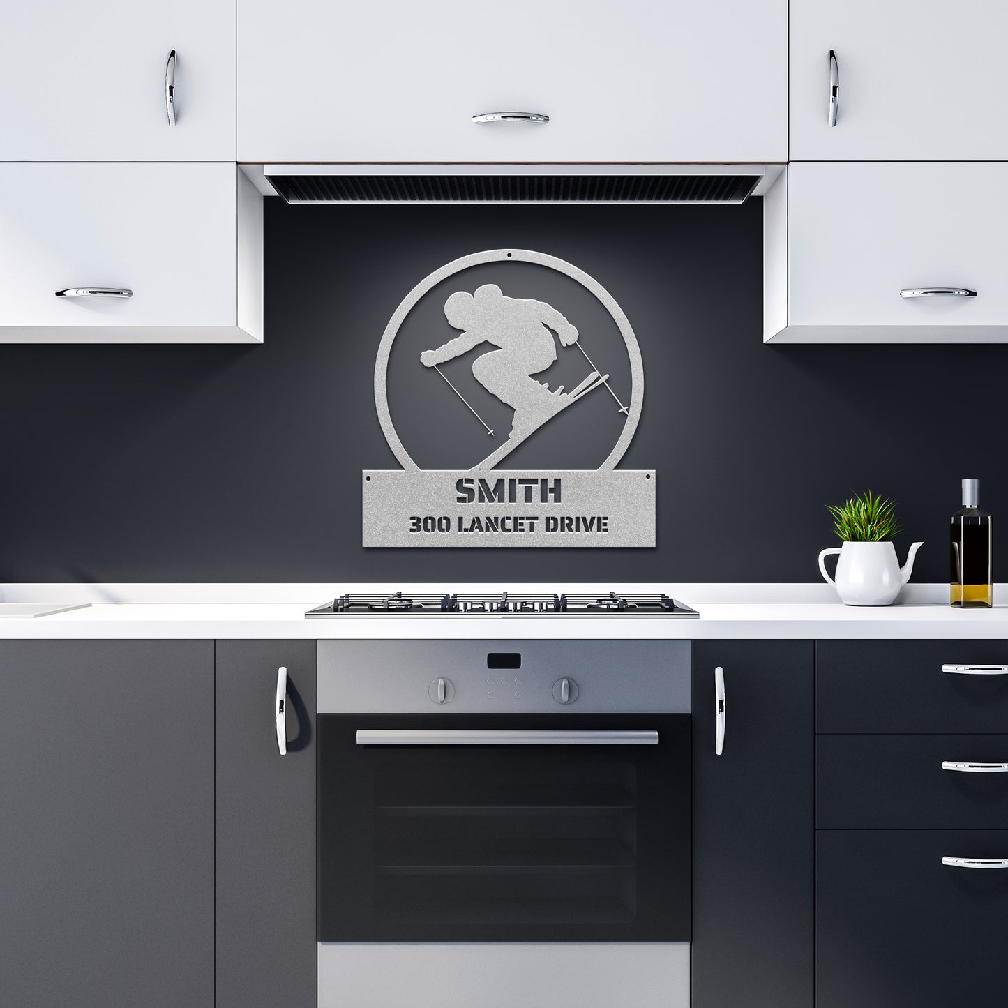 METAL WALL ART - Skiing Skier Address Sign