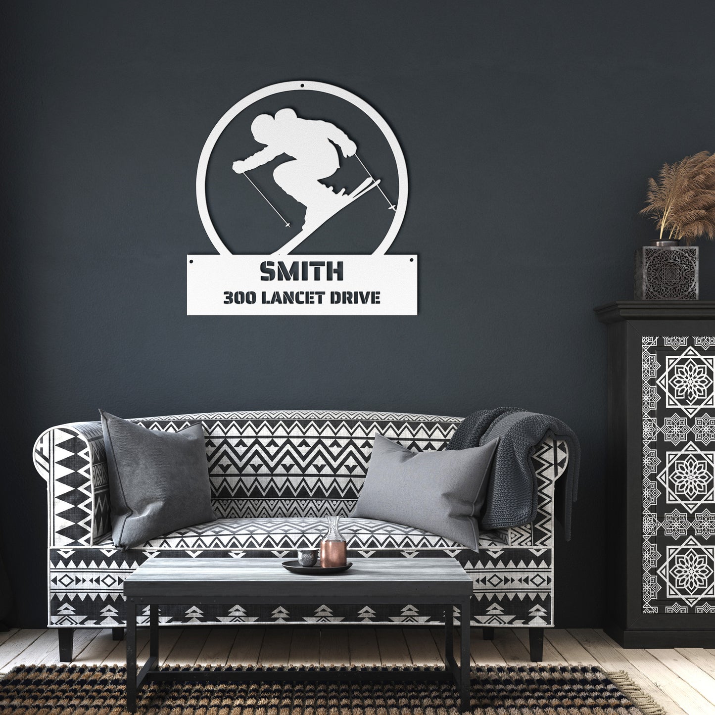 METAL WALL ART - Skiing Skier Address Sign