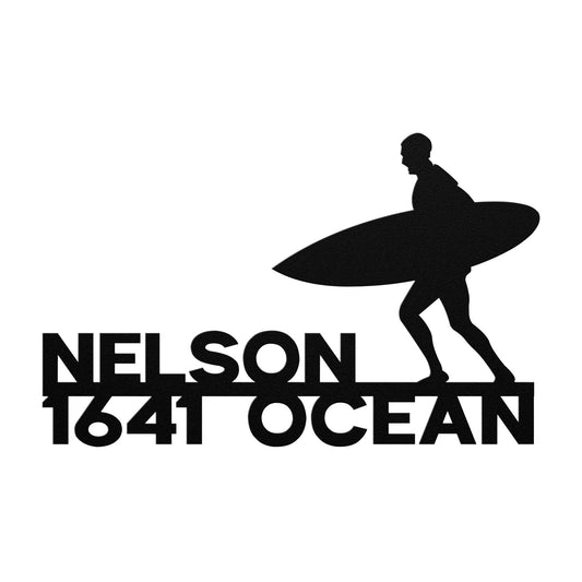SURFER - Metal Wall NAME and Address Plaque - PERSONALIZED