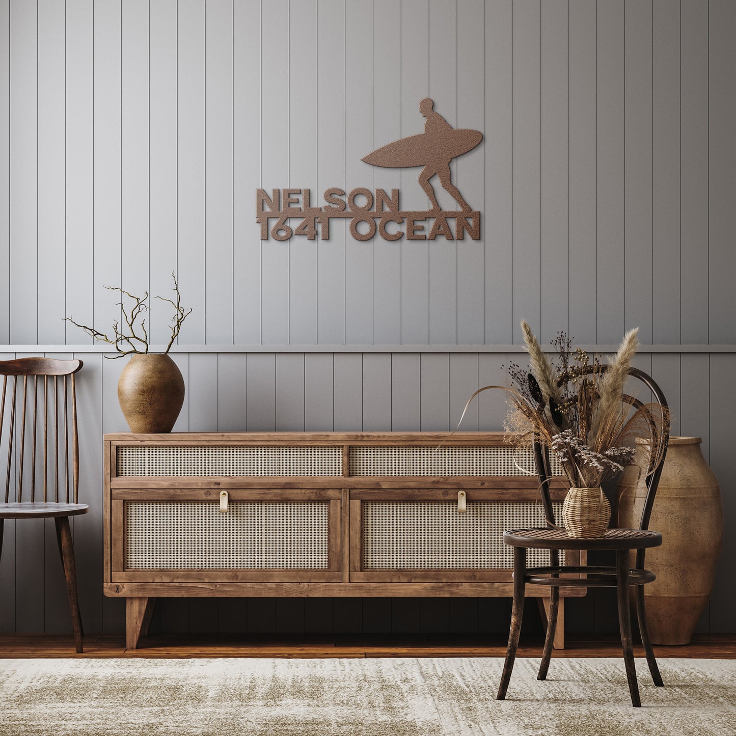 SURFER - Metal Wall NAME and Address Plaque - PERSONALIZED