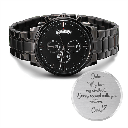 PERSONALIZED - Chronograph Watch - From Wife to Husband - Wonderful Birthday, Anniversary, or Christmas Gift