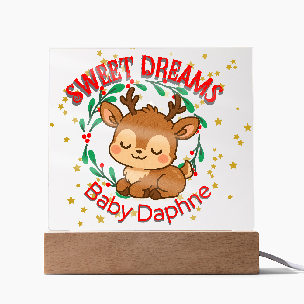 Personalized Christmas Night Light • Custom Baby Name Acrylic Nursery Lamp • Cute Reindeer Holiday Nightlight • Baby's First Christmas Gift • Kids Room Decor
