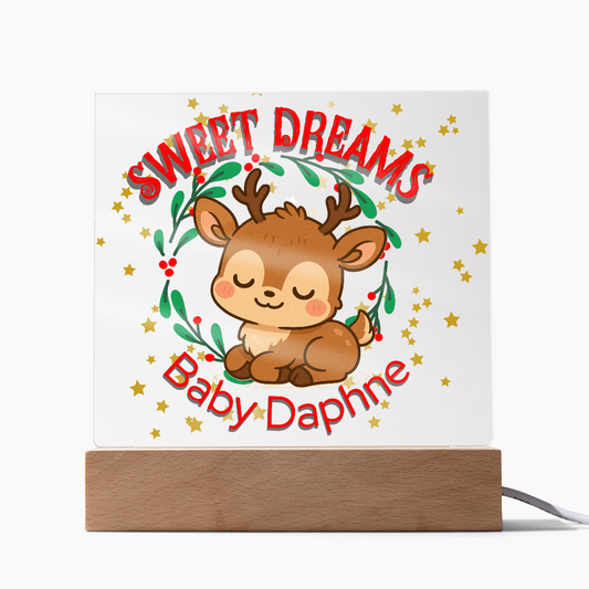Personalized Christmas Night Light • Custom Baby Name Acrylic Nursery Lamp • Cute Reindeer Holiday Nightlight • Baby's First Christmas Gift • Kids Room Decor