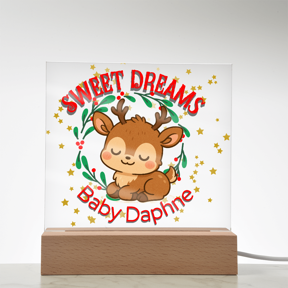 Personalized Christmas Night Light • Custom Baby Name Acrylic Nursery Lamp • Cute Reindeer Holiday Nightlight • Baby's First Christmas Gift • Kids Room Decor
