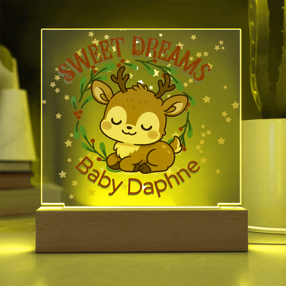 Personalized Christmas Night Light • Custom Baby Name Acrylic Nursery Lamp • Cute Reindeer Holiday Nightlight • Baby's First Christmas Gift • Kids Room Decor