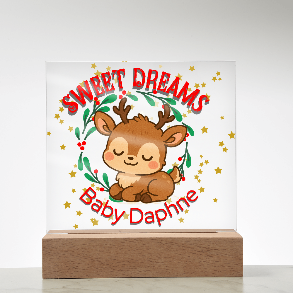 Personalized Christmas Night Light • Custom Baby Name Acrylic Nursery Lamp • Cute Reindeer Holiday Nightlight • Baby's First Christmas Gift • Kids Room Decor