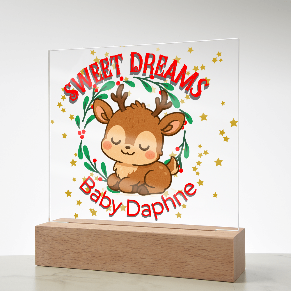 Personalized Christmas Night Light • Custom Baby Name Acrylic Nursery Lamp • Cute Reindeer Holiday Nightlight • Baby's First Christmas Gift • Kids Room Decor
