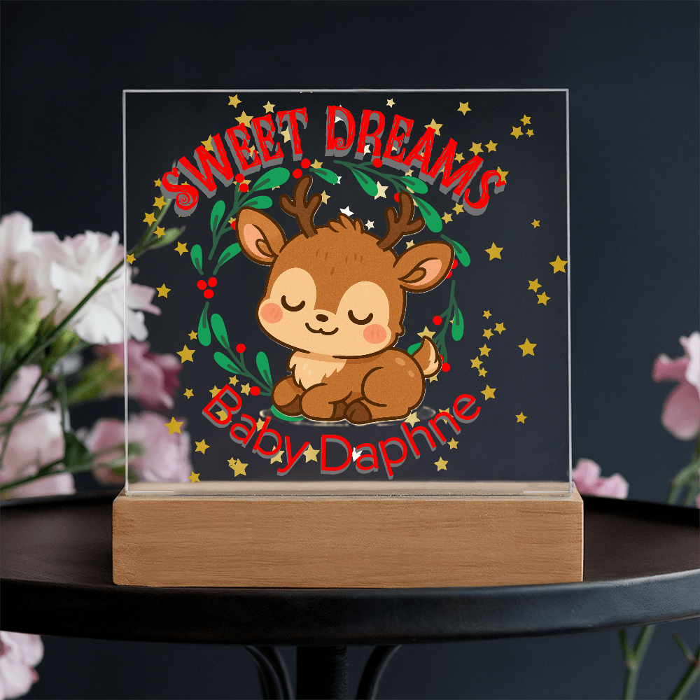 Personalized Christmas Night Light • Custom Baby Name Acrylic Nursery Lamp • Cute Reindeer Holiday Nightlight • Baby's First Christmas Gift • Kids Room Decor
